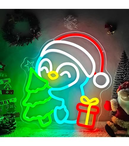 hhuohuona Christmas Penguin Neon Sign Dimmable Neon Christmas