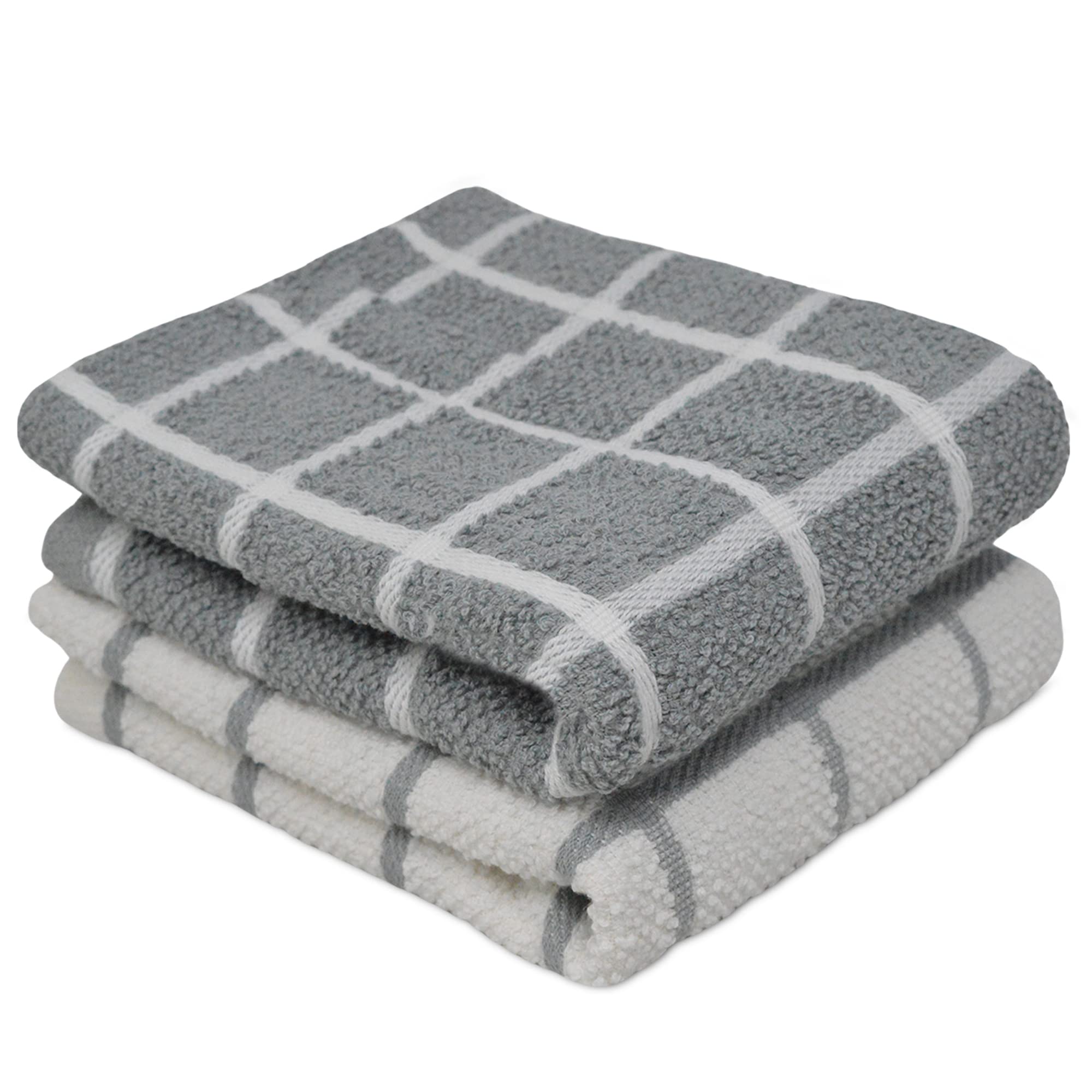 Towelogy® Premium Tea Towels for Kitchen 100% Cotton Lint Free Large Grey/White Jumbo Check Dishcloths Tear Resistant & Ecofriendly 45x65 cm (Grey/White, 2)