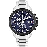 Tommy Hilfiger Men's Dynamic Watch – Quartz Multifunction, Stainless Steel Case, Radial-Etched Dial with CD-Textured Sub-Eyes, Tapered Indexes, Magnified Date Window – Gift for Him