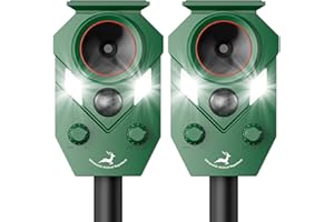 X-OCTENOL 2 Packs Solar Ultrasonic Animal Repeller Device with PIR Sensor Detection, Waterproof Outdoor Pest Deterrent for Deer, Squirrels, Cats, Dogs, Raccoons, Rabbits, Skunks, Foxes & More
