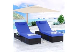 MilleLoom Outdoor Chaise Lounge Set of 2, 5-Position Adjustable Reclining PE Wicker Lounge Chairs with Cushions for Poolside,