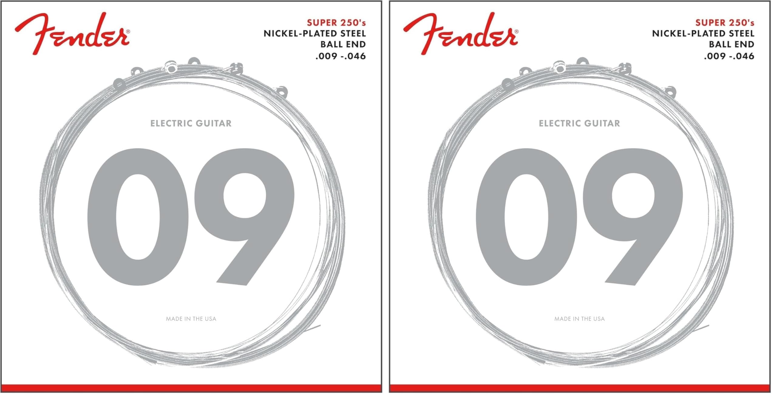 Fender Super 250 String Set - 250LR (009/046) - Nickel-Plated Steel - Ball Ends, 0730250404 (Pack of 2)