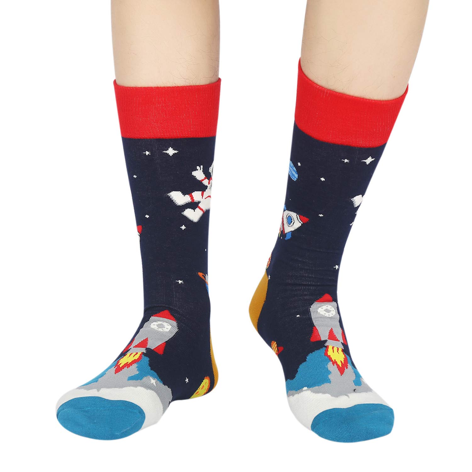 Mens Space Novelty Crew Socks Funny Crazy Socks Alien Astronaut Planet Pizza Casual Socks