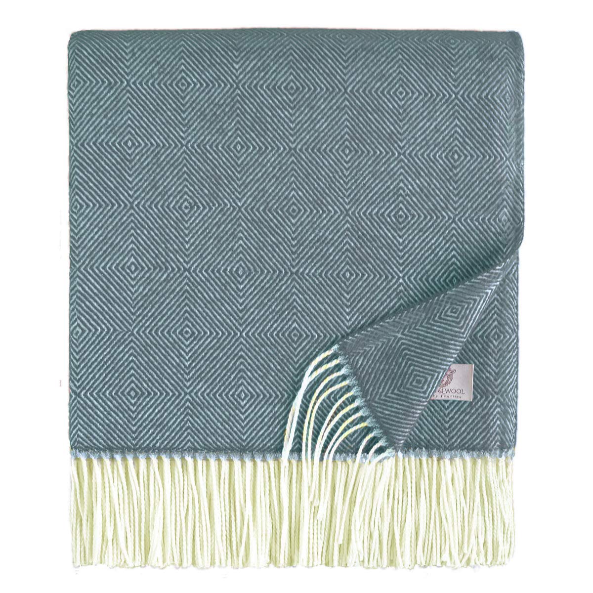 Linen & Cotton Classic Extra Soft Cosy Light Throw/Blanket Diamond - 100% Fine Merino Wool, Blue (140 x 200 cm) Warm Knee Plaid Lambswool for Sofa Bed Bedroom Couch Settee Bedspread Single