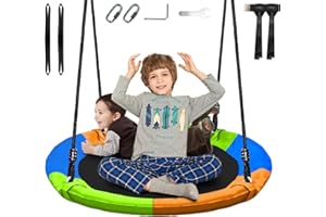 BemerforS 40 Inch Saucer Tree Swing Set for Kids,Waterproof Flying Swing seat,Circle Swing with Steel Frame Adjustable Rope,Large Round Tire Swings for Trees and Swingset