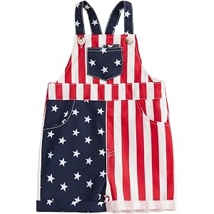 Bubblopus Toddler Boy Girl Overalls Fourth of July American Flag Jumpsuit