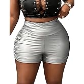 MapleHub Womens Faux Leather Plus Size Shorts