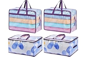 ACNUSIK 20 Gallon Large Clear Blanket Storage Bags for Bedding with Zipper Handles, 76L Oversized Comforter Storage Bag King Size, Folding Plastic Bedding Storage for Clothes, Bed Sheet, Pillow, Toys, 4Pack