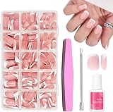 EONFAVE French False Nails 240Pcs Short Square French Tip Full Cover Kit