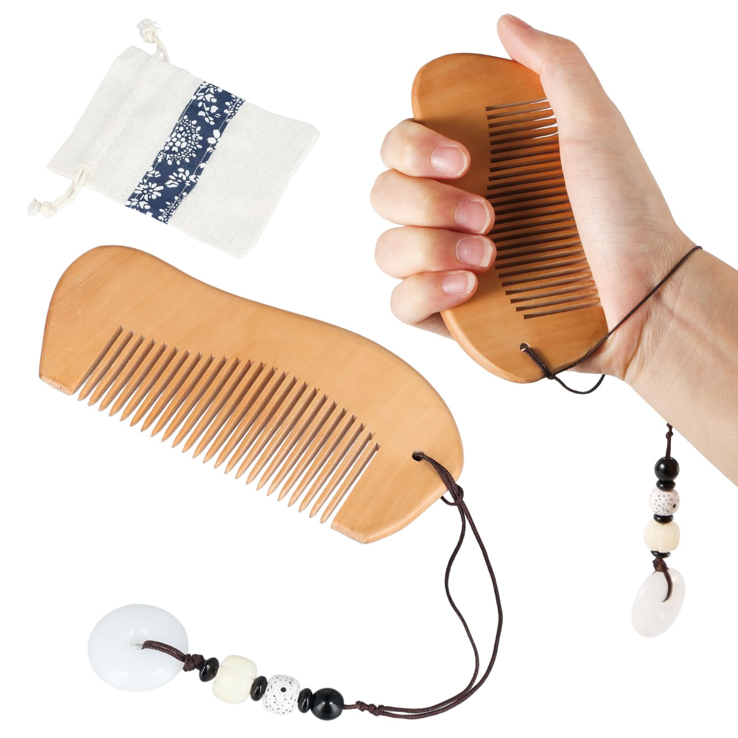 Labor Comb Set, Wooden Birthing Comb Childbirth Hair Comb With Storage Bag & Pendant Pregnancy Comb Delivery Essentials for First Time Moms Pregnancy Gift