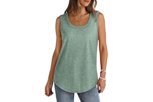 LIKEOULI Tank Tops for Women 2024 Summer Casual Loose Sleeveless Tops Ribbed Trim Scoop Neck Curved Hem Womens Tank Tops