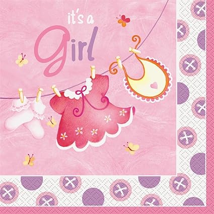 Amazon Com Pink Clothesline Girl Baby Shower Napkins 16ct Kitchen