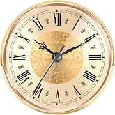 Hicarer 4.3 Inch Quartz Clock Insert, Gold Trim, Roman Numeral | 110 mm Diameter, Quartz Movement, Clock Face Insert for DIY Projects, Replacement Fit, Gold Bezel, Easy Install in Crafts