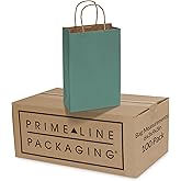 Prime Line Packaging Mini Green Gift Bags with Handles, Kraft Paper Shopping Bags for Treats, Goodies, Party Favors, Christmas, Holidays, Bulk, 6x3x9, 100 Pack
