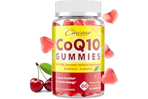 CIACEAE CoQ10 Gummies with PQQ - 400 MG Coenzyme Q10 High Potency, Enhanced with Ayurvedic Herbs, Adaptogenic Mushroom Blend & Probiotics for Heart, Brain, Energy, Immunity, Cherry Flavor, 60 Vegan Gummies