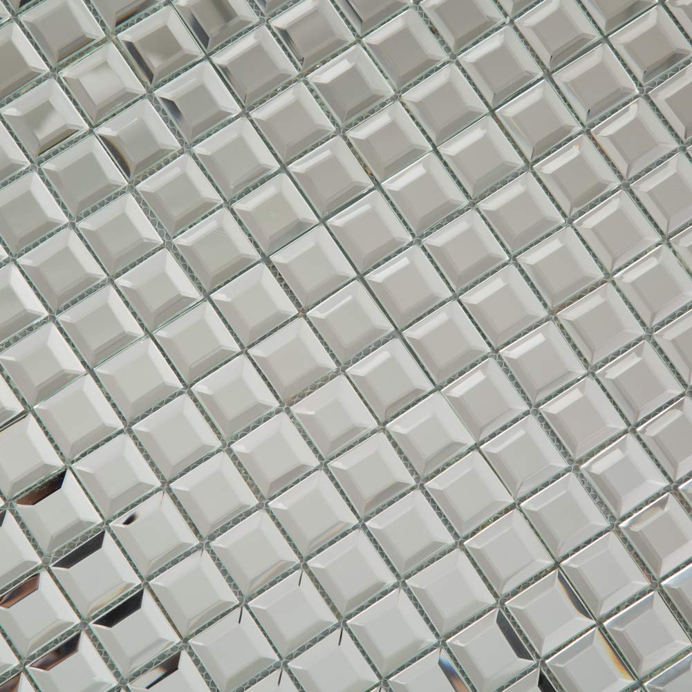 Soulscrafts Beveled Crystal Mirror Glass Mosaic Tile Crystal Diamond Mosaic Tile 12x12 Inch for Kitchen Backsplash Bathroom (Silver, 5 Sheets)