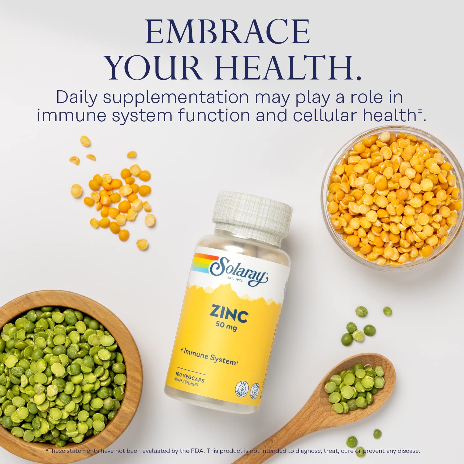 SOLARAY Zinc 50mg Immune Support Capsules, 100 Count, Vegan, Pumpkin Seed