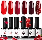 Modelones Gel Nail Polish Set 6 Colors Red Glitter Soak Off UV Gel Nail Polish