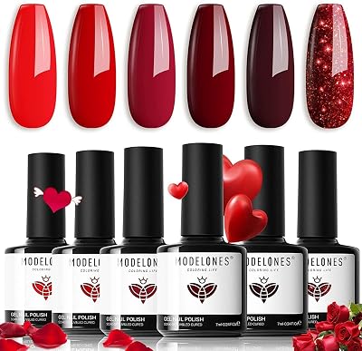 Modelones Gel Nail Polish Set 6 Colors Red Glitter Soak Off UV Gel Nail Polish