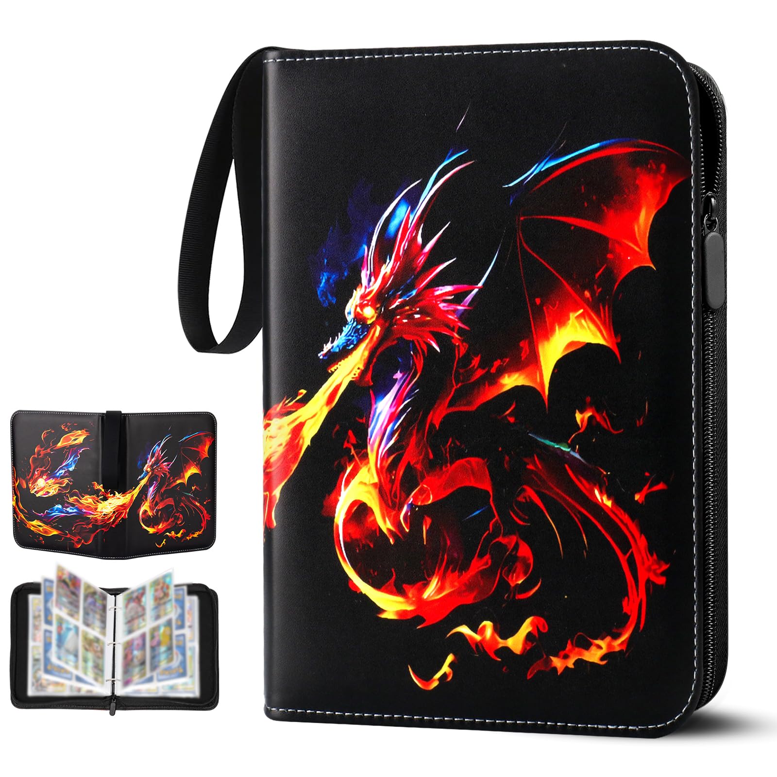 Card Binder 4 Pocket with Zippe,Trading Card Album with 50 Pages Removable Sleeves Fits 400 Cards,Carrying Card Case Folder Book for Game Card Collection