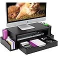Simple Trending Monitor Stand Riser and Computer Wood Desk Organizer with Drawer and Pen Holder for Laptop, Computer, iMac, Black