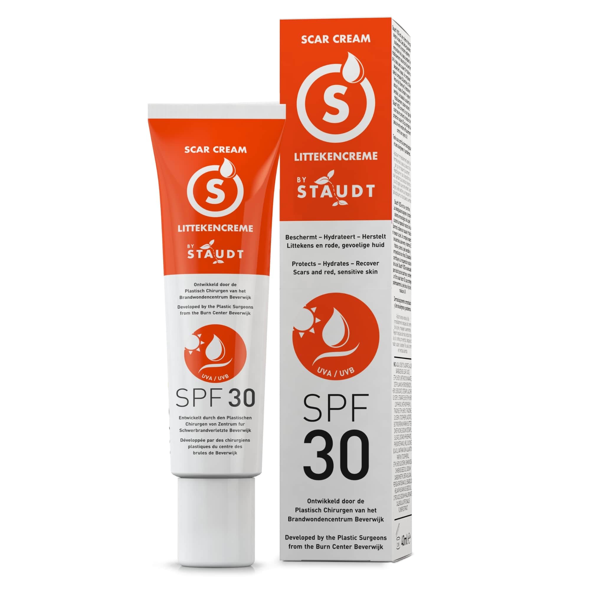 Staudt Premium Scar Cream with SPF30 Sun Protection - Advanced Silicone Scar Gel for Surgical & Old Scars - Hydrating Hyaluronic Acid, Honey & Jojoba - Skin Barrier Repair with UV Protection - 40ml