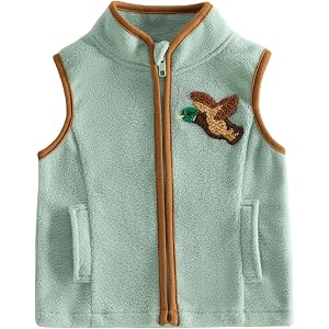 Bagilaanoe Toddler Baby Boy Vest Fall Winter Outfit Zip Up Fleece Jacket Coat Mallard Duck Hunting Clothes