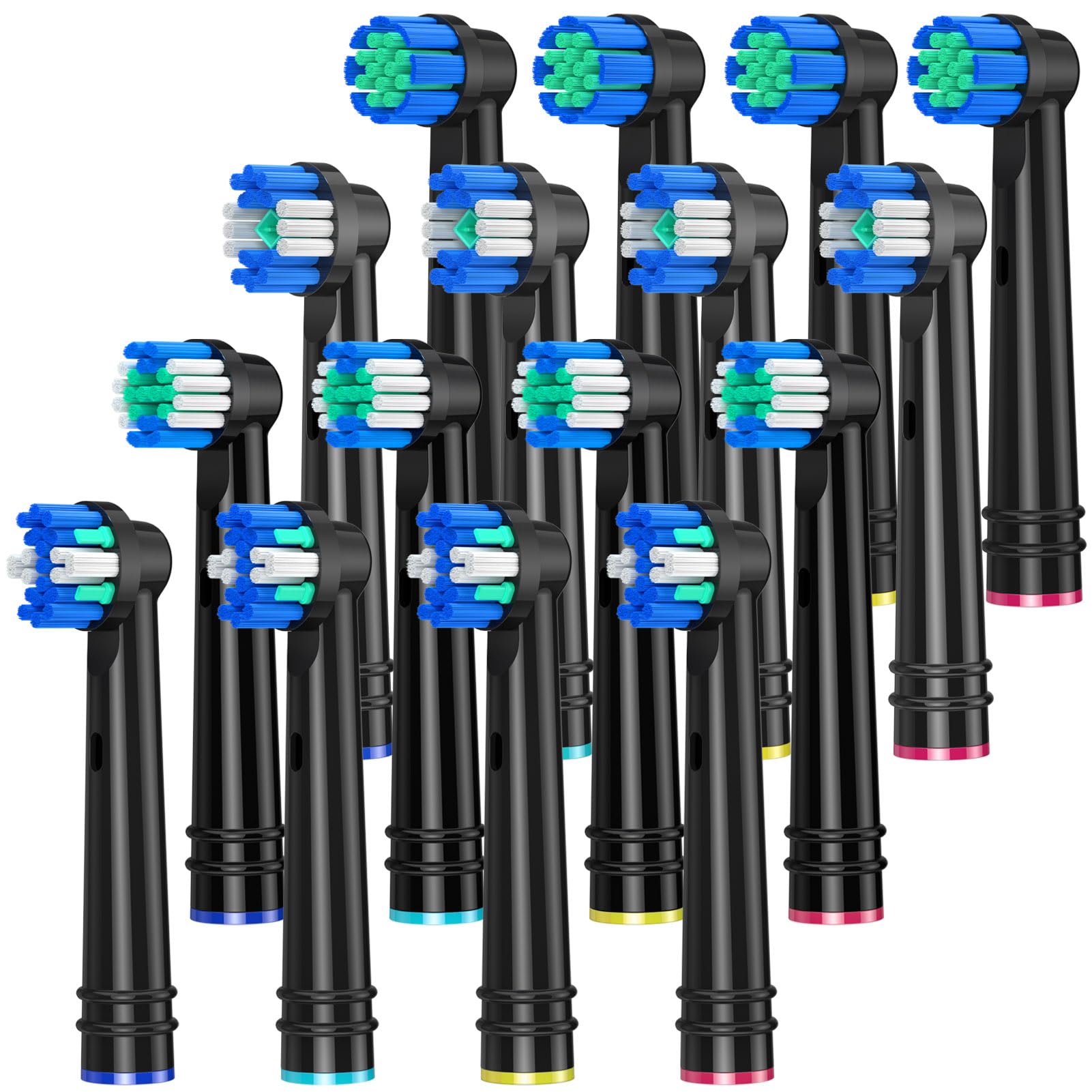 REDTRON Replacement Toothbrush Heads Compatible with Oral B, 16Pcs Electric Toothbrush Heads for Oral B, Works with Floss Action, Sensitive Clean, Precision Clean, 3D Whitening (Black)