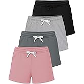 Real Essentials 4 Pack: Girls Fleece Shorts – Ultra Soft Pull On Lounge & Sport Shorts for School, Play & Everyday Comfort
