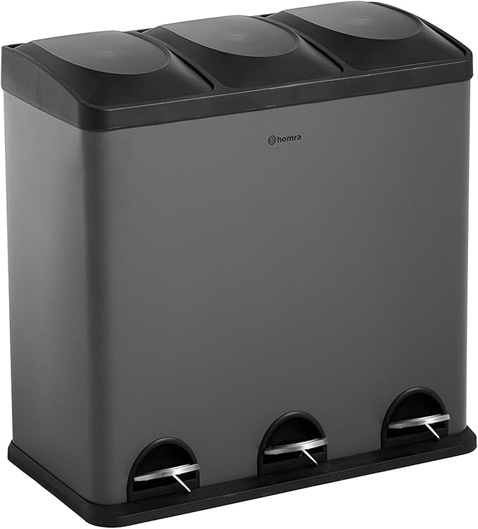 Homra Recycling Bin with 3 compartments Triple pedal bin 60L Waste