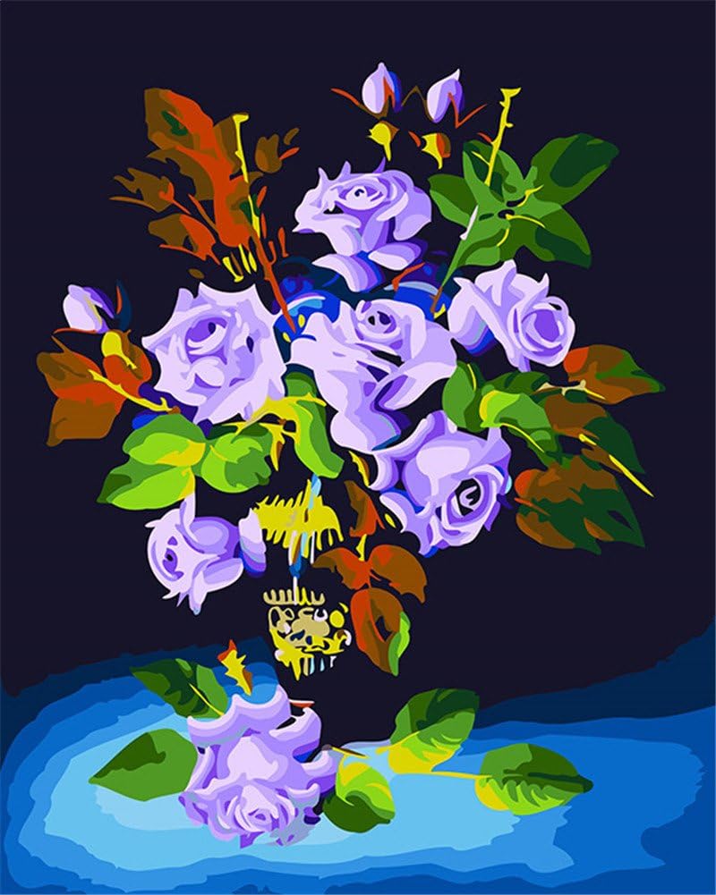 CaptainCrafts Nouveau kit de Peinture Bricolage 16x20 pour Adultes avec  Cadre kit débutant Amour de Gardien Toile de Lin pour Enfants Romance  Fleurs pourpres Peinture au numéro