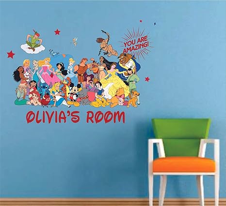 Amazon Com Adhesivo De Pared Personalizado Con Cita De Personajes De Disney Diseno De Dibujos Animados Para Pared Personalizable Para Bebes Ninas Ninos Dormitorio Decoracion De La Habitacion Tamano 31 9 X 39 8 In