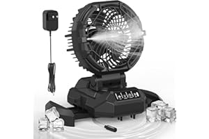 TOOVEM A FAMILY OF MANUFACTURERS Portable Misting Fan, Outdoor Fans for Patios with Water Mist, 30000mAh Rechargeable Battery Cooling Fan with Mister, 8Inch Outdoor Fans for Patios/Camping/Beach/Golf, 4 Strong Winds & 4 Spray Mister