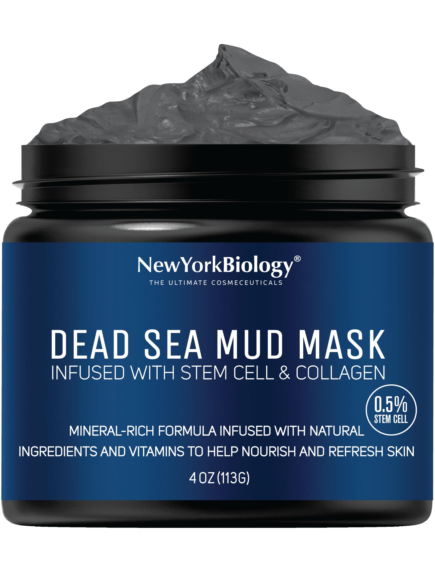 New York Biology Dead Sea Mud Mask for Face, Body | with Stem Cell and Collagen | Spa Quality Pore Refiner for Oily Skin | Natural Skincare for Women, Men | Tighten Skin | 113 g