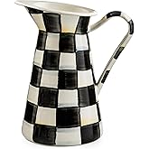 MACKENZIE-CHILDS Practical Enamel Pitcher with Spout, Drink Pitcher for Iced Tea or Water, Flower Vase, Medium, Black-and-White Courtly Check