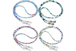 BILIONE 4Pcs Beaded Eyeglass Chains for Women & Girls, Sunglass Holder Strap Around Neck, Acrylic Glasses Hanger Keeper