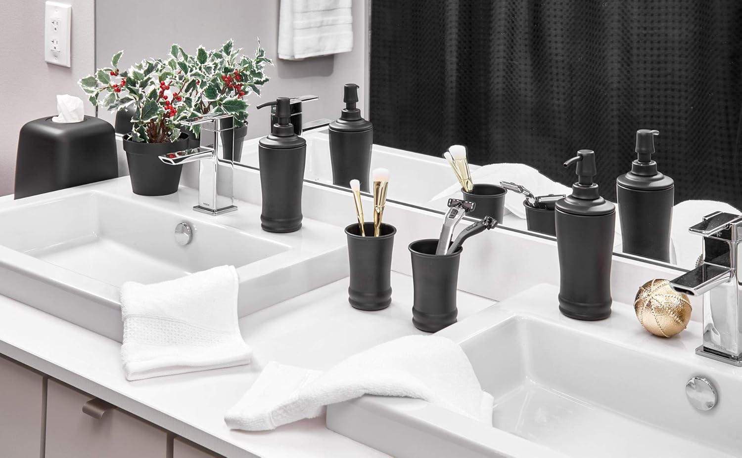 iDesign 26187 Olivia Metal Tumbler, Makeup Brush Holder and Toothbrush Cup for Bathroom, Countertop, Desk, Dorm, College, and Vanity - Matte Black: Home & Kitchen