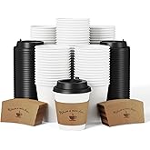 LITOPAK 100 Pack 10 oz Disposable Coffee Cups with Lids and Kraft Sleeves, Leak-Proof White To Go Coffee Cups for Office, Cafe, Catering, Events and Daily Commute