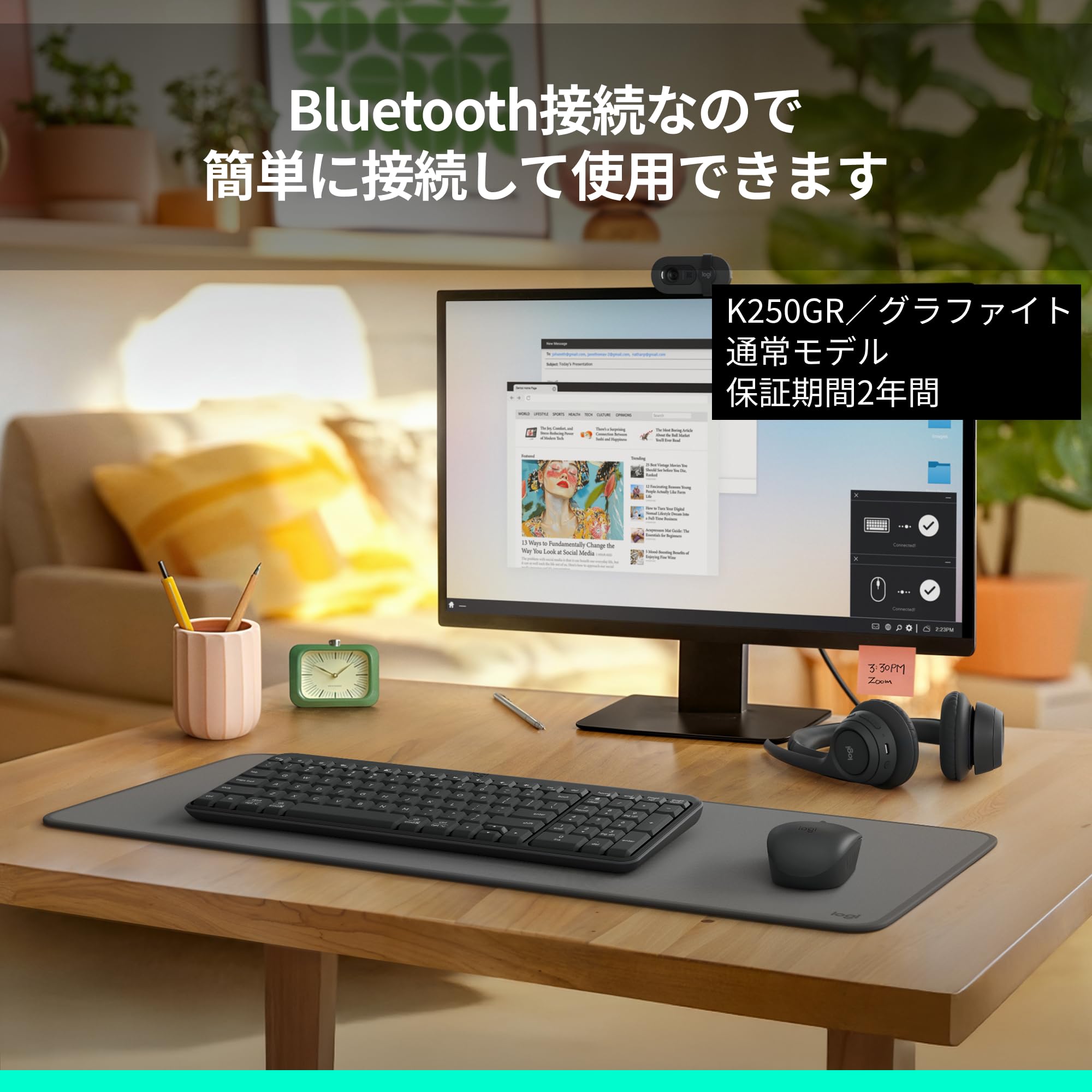 Logitech K250GR Bluetooth Wireless Keyboard, Numeric Keypad, Compact, Japanese Layout, Waterproof, Wireless, K250, Windows, Mac, Chrome, Graphite, Domestic Genuine Product