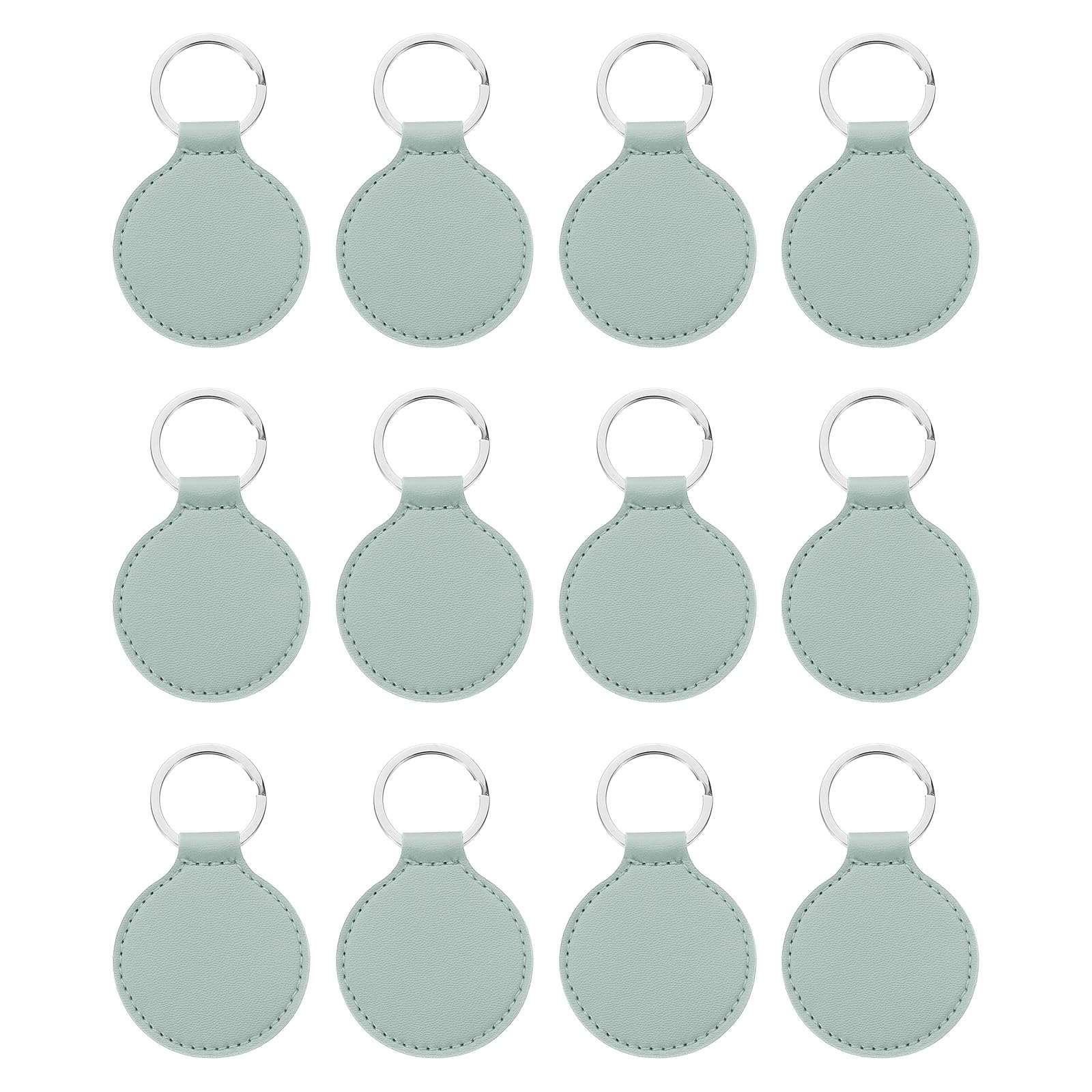 PATIKIL Leather Blank Keychains, 12Pcs Round Keychain Blanks Double Side Laser Engraving Key Chains for Embossing, UV-Printing, DIY Craft, Light Green