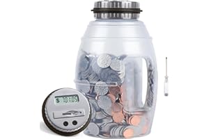 X-Large Piggy Bank for Adults, Vcertcpl Digital Coin Counting Bank with LCD Counter, 2.8L Capacity Coin Bank Money Jar for Adults, Designed for All US Coins(Gray, X-Large)