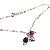 SIFRIMANIA Anklets for Women 18K Gold Plated Figaro Chain Jet Stone and Evil Eye Charm