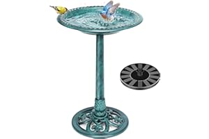 VIVOHOME Bird Bath with Solar Fountain for Outside, Polyresin Pedestal Bird Baths with Solar Powered Pump for Outdoor, Garden