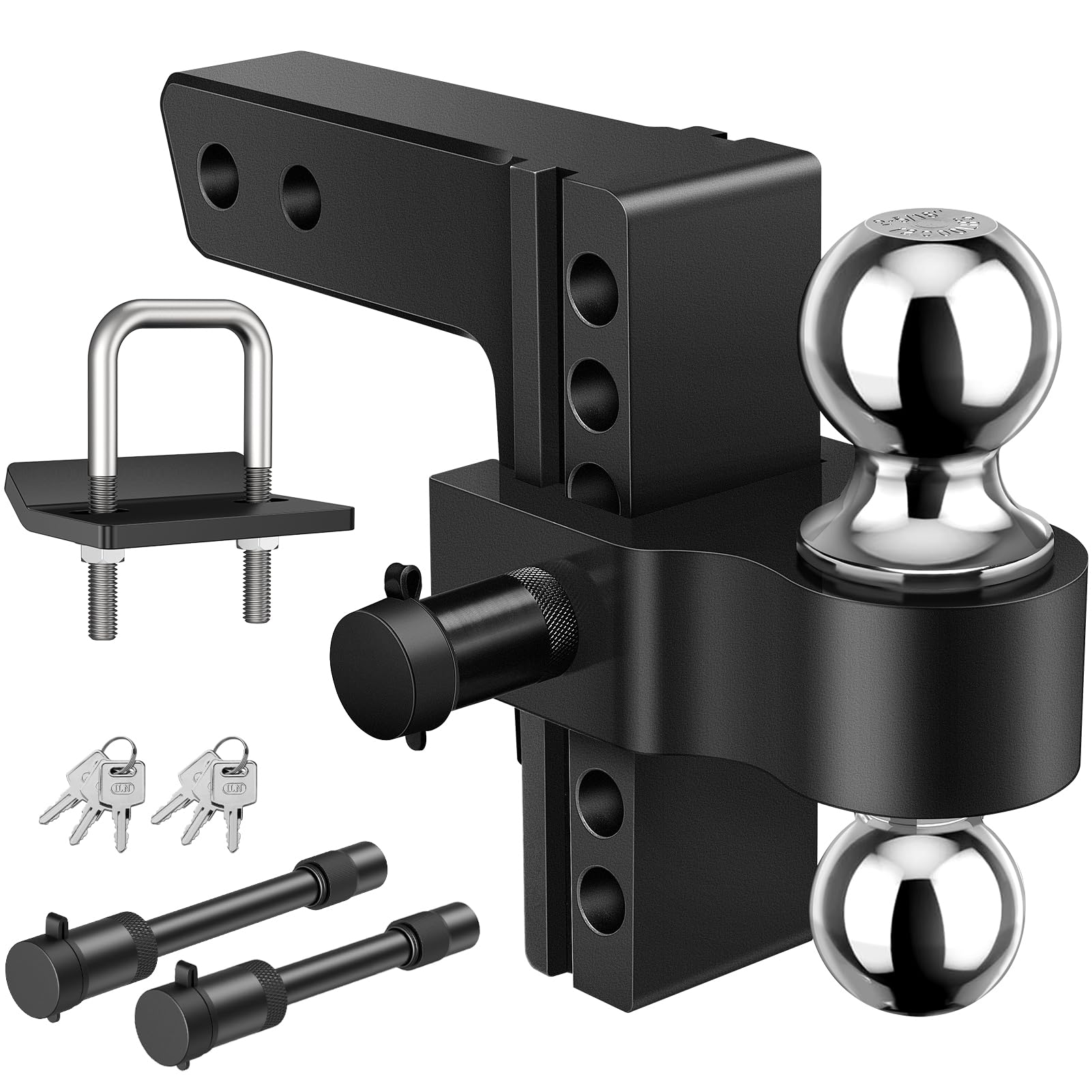 Photo 1 of Kohree 2-in-1 Adjustable Trailer Hitch for 2-Inch Receiver, 6" Heavy Duty Aluminum Hitch Kit with 2 Balls (2-5/16" & 2"), 12,500 lbs GTW, Black Anti-Rattle Lock & Security Pins, Fits Trucks, SUV, RVs