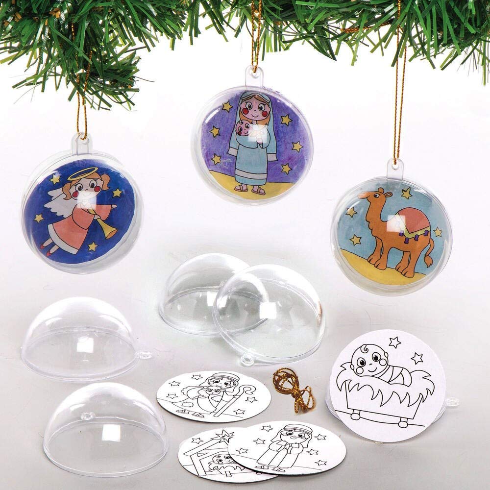 Baker Ross Nativity Colour in Baubles – Pack of 8, Bauble Craft Kits for Kids, Make Your Own Christmas Decorations (AX555) — image 1