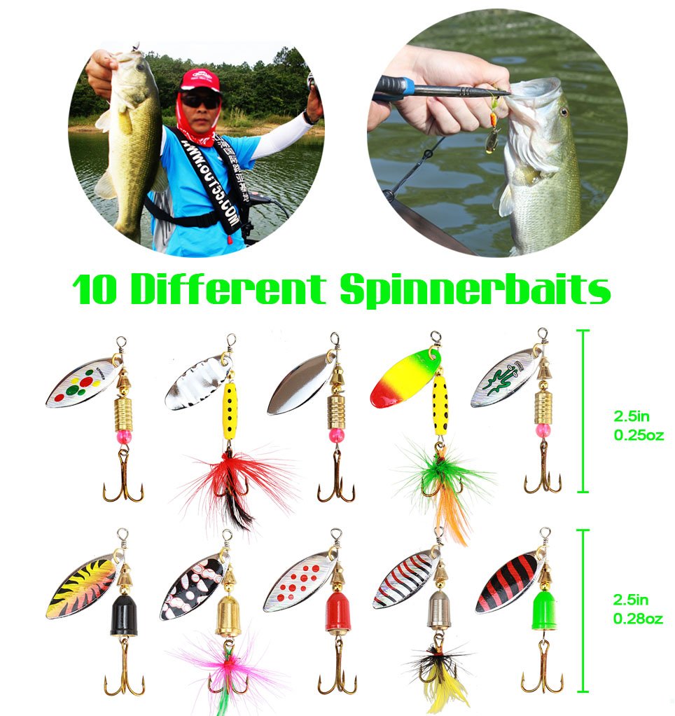 10pcs Fishing Lure Spinnerbait,Bass Trout Salmon Hard Metal Spinner