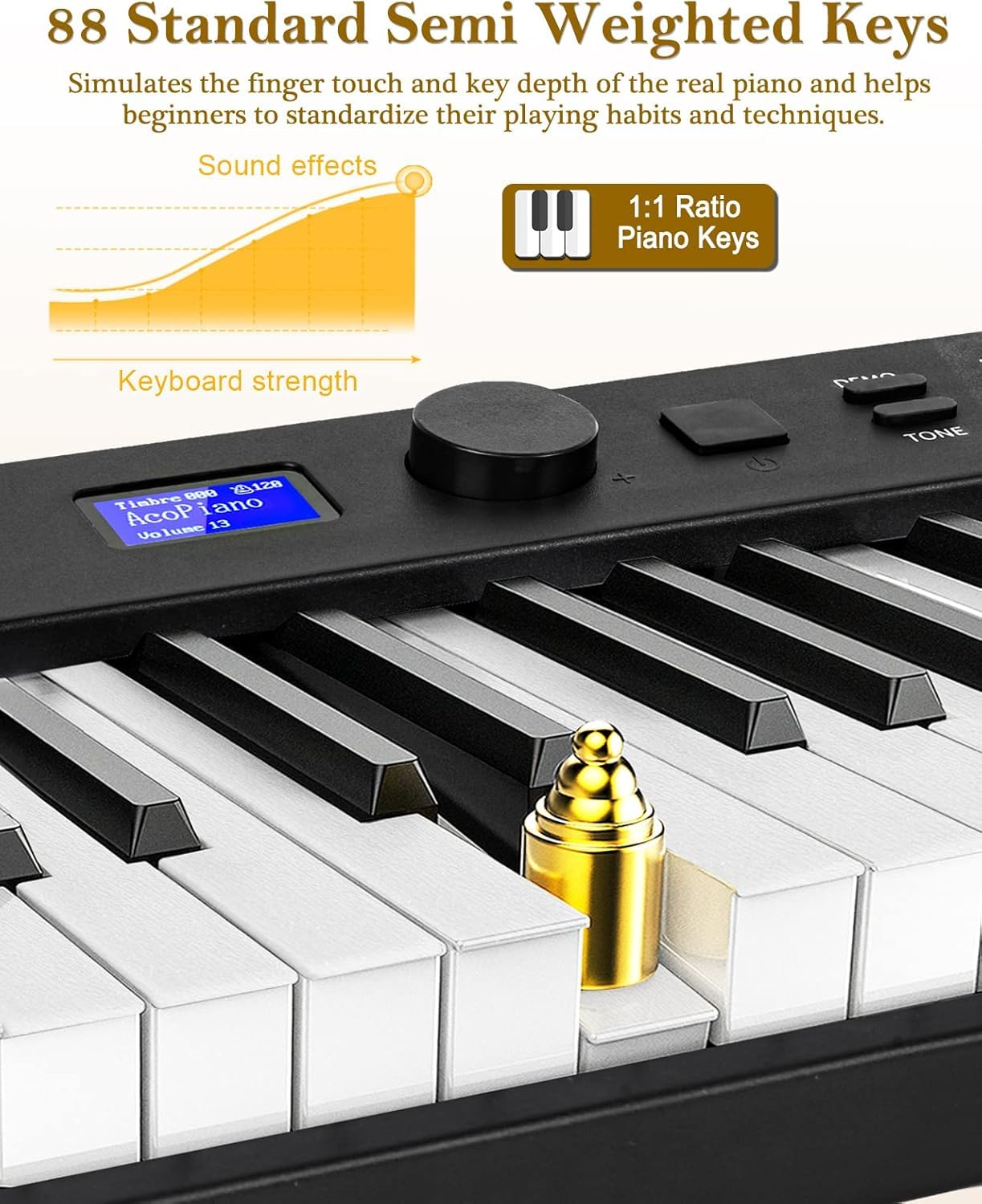 Folding Piano, Portable 88 Key Full Size Foldable Keyboard Piano Semi-Weighted Bluetooth with Light up Keys, Sustain Pedal and Handbag, Black, by Vangoa