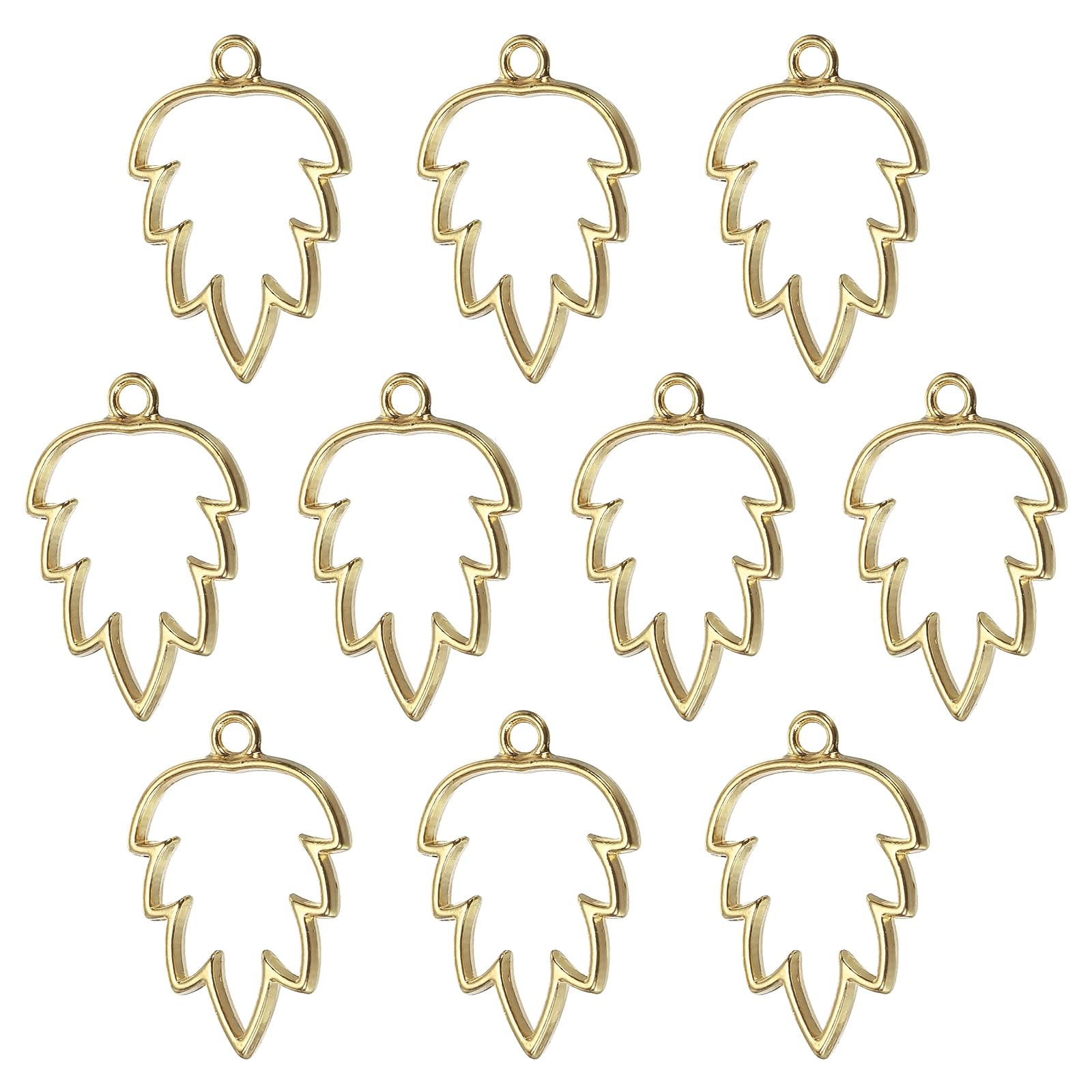 PATIKIL Alloy Open Back Bezel Pendants, 10 Pack Maple Leaf Shaped Hollow Resin Pendant Frame for DIY Crafts Earrings Necklace Bracelet Making, Gold Tone