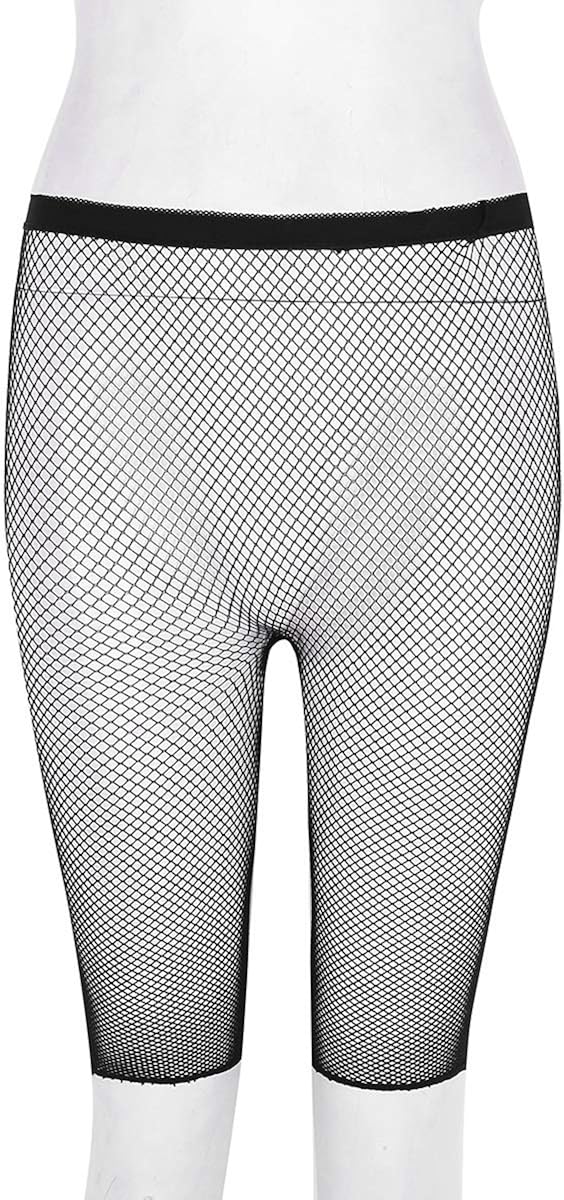 iiniim Womens Sexy Mesh Fishnet Openwork See Through Tights Slim Fit 3/4 Length Legging Shorts Half Hot Pants Black Small Fishnet One Size - Image 4