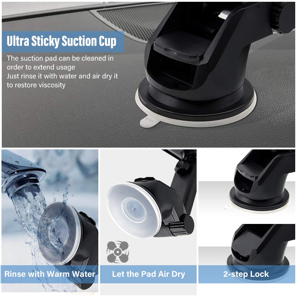 Sonkir Car Phone Mount, Dashboard & Windshield Cell Phone Holder Stand with One-Touch Design 360° Rotation Car GPS Cradle for iPhone, Galaxy, Google Nexus, LG, Huawei and More (2018 Upgrade)